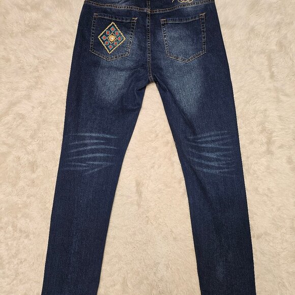 Desigual Blue Straight-Leg Jeans with Colorful Embroidered Patches - Picture 4 of 13